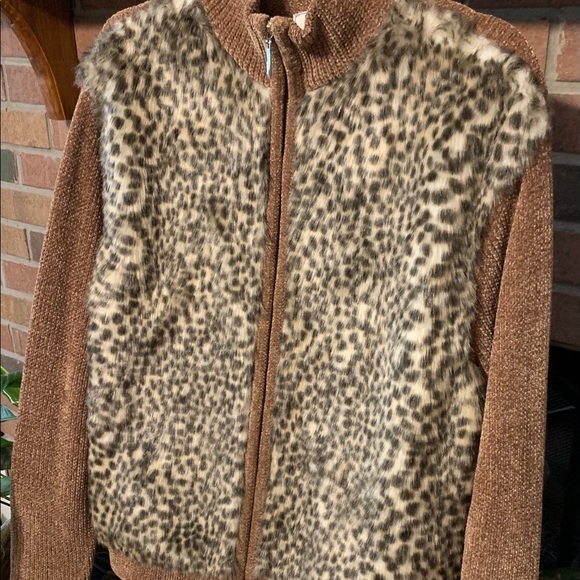 Vtg L Chenille Animal Print Faux Fur Sweater Jacket - Picture 11 of 12